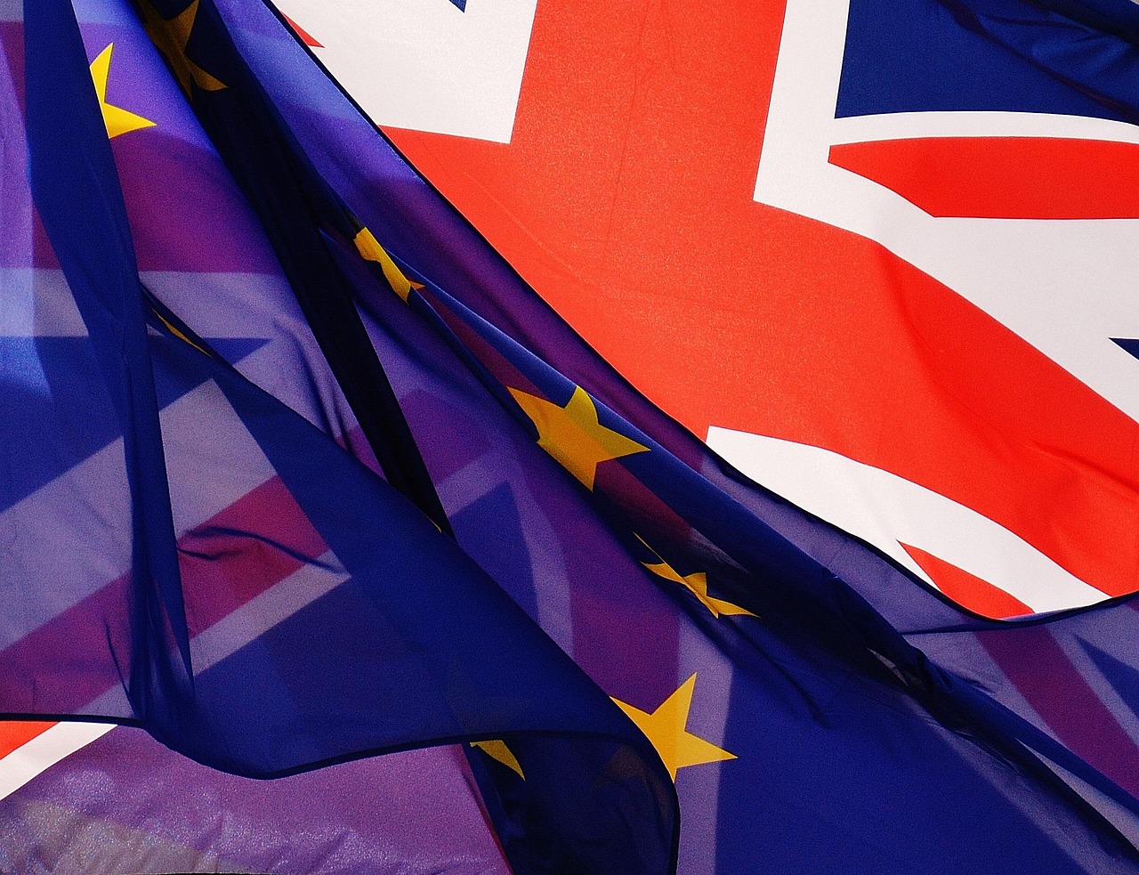 英国退欧 Brexit 英国退欧相关旗帜与欧盟 Brexit and EU flags.